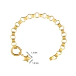 Rolex Zincir Yıldız Charm Bileklik 5 14 Ayar Sarı Altın Rolex Zincir Yıldız Charm Bileklik