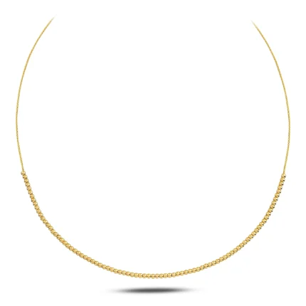14 Ayar Sarı Altın Yarım Top Detaylı İnce Zincirli Minimalist Dorika Kolye