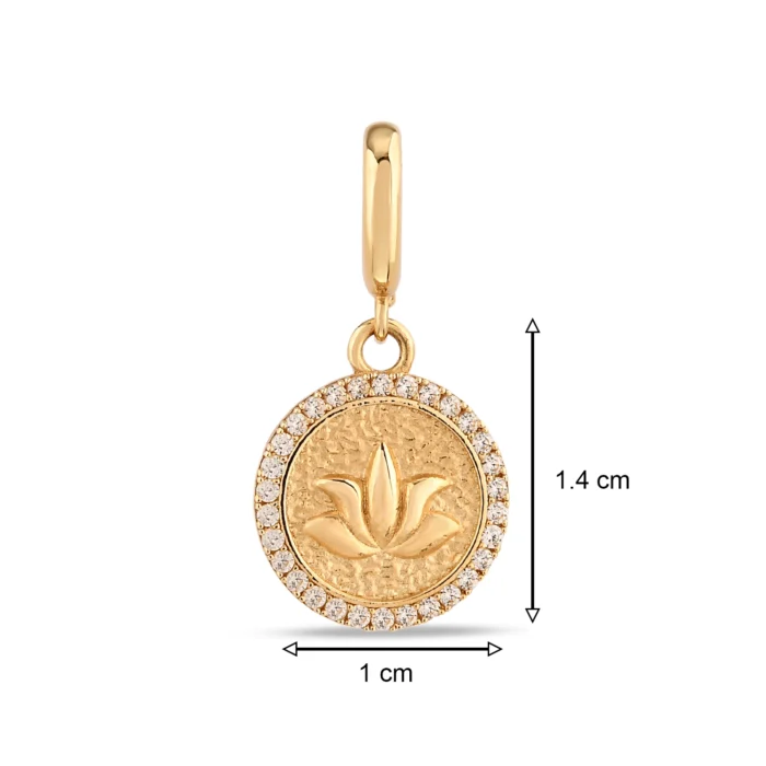 14 Ayar Sarı Altın Taş Detay Lotus Charm