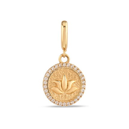 14 Ayar Sarı Altın Taş Detay Lotus Charm