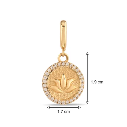 14 Ayar Taş Çerçeveli Lotus Çiçeği Sarı Altın Charm