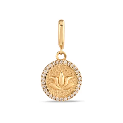 14 Ayar Taş Çerçeveli Lotus Çiçeği Sarı Altın Charm