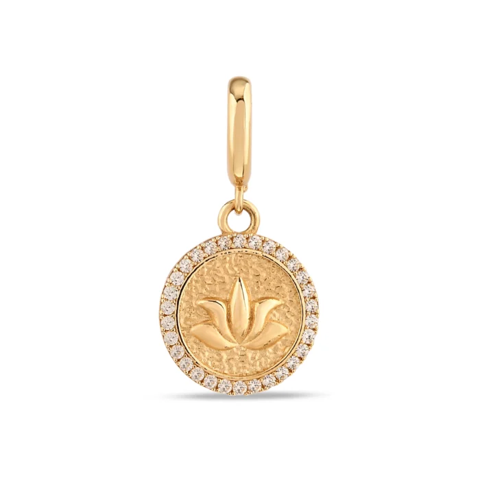 Taş Çerçeveli Lotus Çiçeği Altın Charm 1 14 Ayar Taş Çerçeveli Lotus Çiçeği Sarı Altın Charm