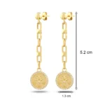 Antik Dokulu Çevresi Taşlı Lotus Madalyon Altın Küpe 3 14 Ayar Antik Dokulu Çevresi Taşlı Lotus Madalyon Sarı Altın Küpe