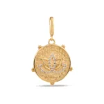 Taşlı Lotus Çiçeği Antik Altın Charm 2 14 Ayar Taşlı Lotus Çiçeği Antik Sarı Altın Charm