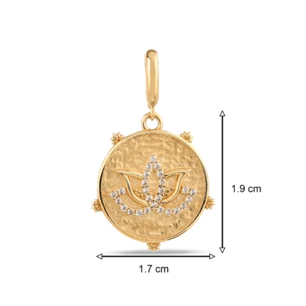 14 Ayar Taşlı Lotus Çiçeği Antik Sarı Altın Charm