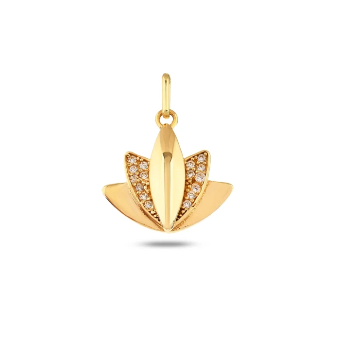 14 Ayar Taşlı 3 Boyutlu Lotus Sarı Altın Bileklik Ucu Charm