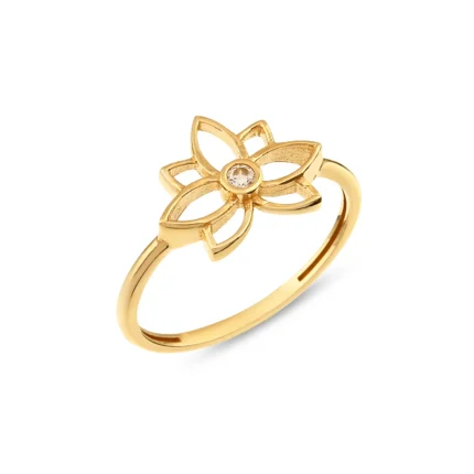 14 Ayar Taşlı Minimal Lotus Çiçeği Sarı Altın Yüzük