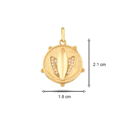 14 Ayar Sarı Altın Taşlı Lotus Kolye Ucu Charm