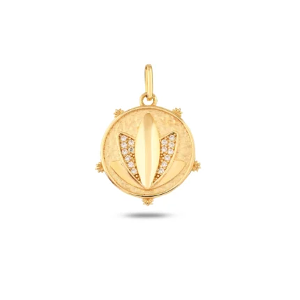 14 Ayar Sarı Altın Taşlı Lotus Kolye Ucu Charm