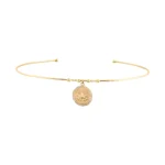 Minimal Lotus Figürlü Taş Çerçeveli Tel Choker 2 14 Ayar Sarı Altın Minimal Lotus Figürlü Taş Çerçeveli Tel Choker