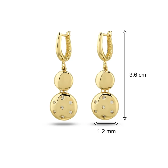 14 Ayar Sarı Altın Taşlı Mini Circular Küpe