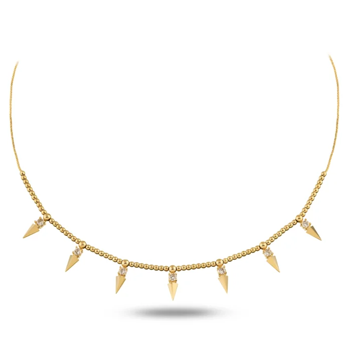 Dorika Top Zincirli 7'li Taşlı Mini Zambak Altın Choker 1 14 Ayar Dorika Top Zincirli 7'li Taşlı Mini Zambak Sarı Altın Choker