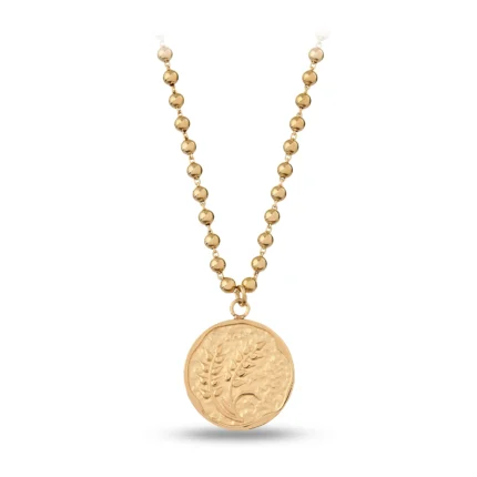 14 Ayar Sıra Top Zincirli Dövme Dokulu Başak Sarı Altın Choker kolye