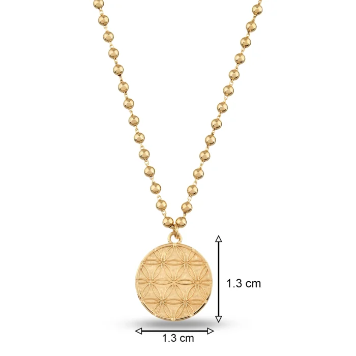 14 Ayar Sarı Altın Dorika Sıra Top Zincirli Yaşam Çiçeği Choker