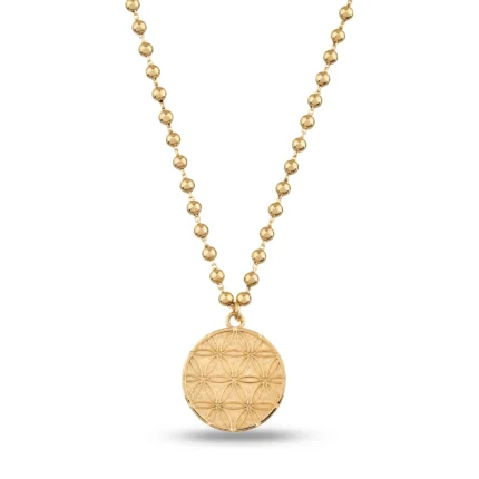 14 Ayar Sarı Altın Dorika Sıra Top Zincirli Yaşam Çiçeği Choker