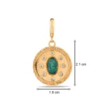 Yeşil Madalyon Charm 3 14 Ayar Sarı Altın Yeşil Madalyon Charm