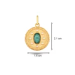 Yeşil Taşlı Madalyon Kolye Charm 3 14 Ayar Sarı Altın Yeşil Taşlı Madalyon Kolye Charm