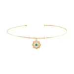 14 Ayar Sarı Altın Yuvarlak Firuze Taşlı Çiçek Madalyon Uçlu Tel Choker