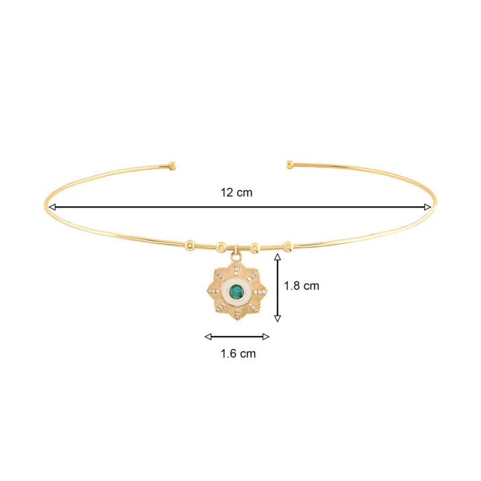 14 Ayar Sarı Altın Yuvarlak Firuze Taşlı Çiçek Madalyon Uçlu Tel Choker