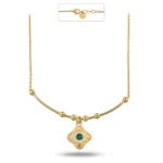 14 Ayar Sarı Altın Yuvarlak Mavi Taşlı Etnik Madalyon Tel Kolye