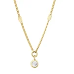 Yuvarlak Taşlı Aynalı Zincir Choker 2 14 Ayar Sarı Altın Yuvarlak Taşlı Aynalı Zincir Choker