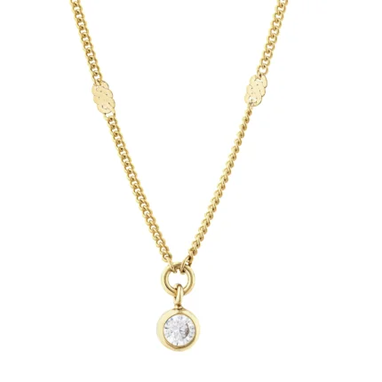 14 Ayar Sarı Altın Yuvarlak Taşlı Aynalı Zincir Choker
