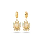 Mavi Mineli Lotus Çiçeği Sallantılı Altın Küpe 2 14 Ayar Mavi Mineli Lotus Çiçeği Sallantılı Sarı Altın Küpe